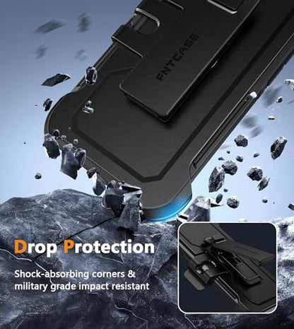 FNTCASE for iPhone 17e/16e Case with 360 Rotatable Belt-Clip Holster | Rugged Heavy Duty Drop Protection, Military Grade Shockproof Durable Protective Cell Phone Cover - color: Black Matte