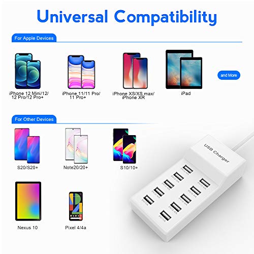 USB Charger Station Block 10-Port USB-A Power Strip Plug for Multi Devices