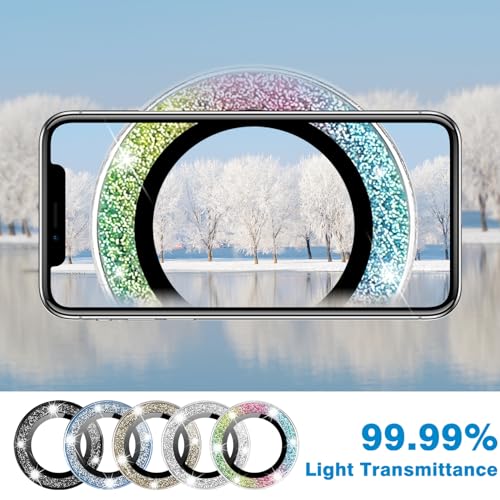 Compatible with iPhone 15 Pro & 15 Pro Max Camera Lens Protector, Bling Glitter Diamond Lens Cover 9H Tempered Glass Camera Cover Anti Scratch Shockproof Screen Protector - Natural Titanium - color: Natural Titanium Glitter