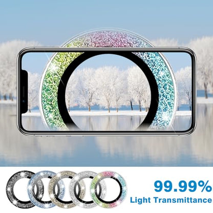 Compatible with iPhone 15 Pro & 15 Pro Max Camera Lens Protector, Bling Glitter Diamond Lens Cover 9H Tempered Glass Camera Cover Anti Scratch Shockproof Screen Protector - Natural Titanium - color: Natural Titanium Glitter