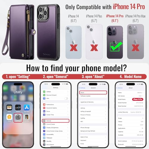 Defencase for iPhone 14 Pro Case Wallet Compatible with Magsafe, Purple | Drop-Proof Magnetic Detachable Phone Cases Cover, with RFID Bolcking Card Holder, Zipper Strap, PU Leather, Removable Wallet - color: (Detachable with Magsafe)-Purple