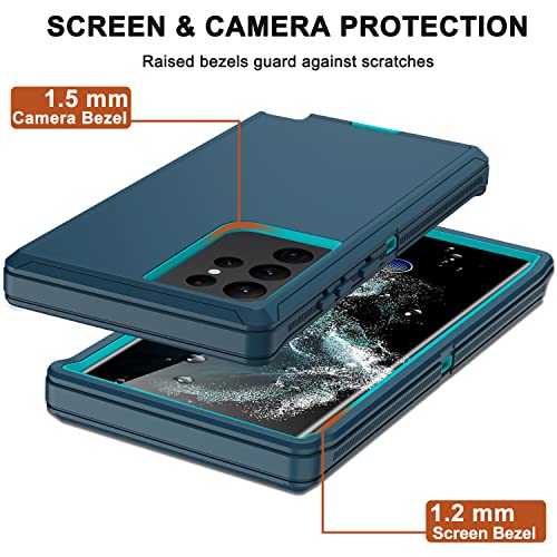 for Samsung Galaxy S22 Ultra Case with Belt Clip Holster, 2X Screen Protector, Military Grade Protection Heavy Duty Full Body Shockproof Rugged Protective Cover for Samsung S22 Ultra 5G Turquoise - color: Turquoise