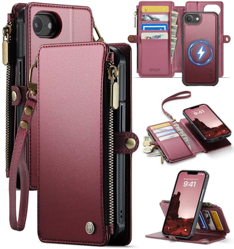 for iPhone 17E - Phone Case Wallet Magnetic Detachable, Burgundy - color: Burgundy, size: iPhone 17e