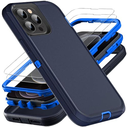 YKHJKLEC for iPhone 13 Pro Max Case, Military Grade 3 in 1 Heavy Duty Shockproof/Drop Proof/Dust Proof Case with 2Pcs Tempered Glass Screen Protector (Navy Blue) - color: Navy Blue
