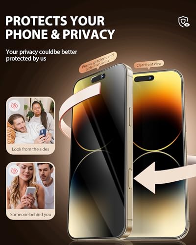 PDDKISS 2 Pack Privacy Screen Protector for iPhone 14 Pro - size: for iPhone 14 Pro - 6.1 inch