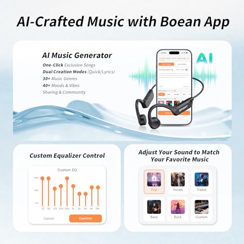 CXK Bone Conduction Headphones, Open Ear Headphones Bluetooth 6.0 with Mic