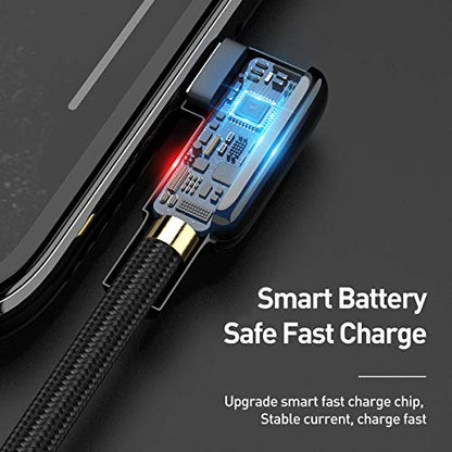 AICase 90 Degree Coiled Charging Cable,Right Angle Design Gaming LED Cord 6ft/1.8m Elastic Nylon Cable,Charge and Sync for Phone XS/XS Max/XR/Phone X/8/8 Plus/7/7 Plus, Pad Pro Air 2 and More - size: Coiled 6ft