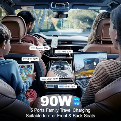 90W 5-Port Cigarette Lighter USB Charger Adapter USB C Fast Charging - size: 1 Pack