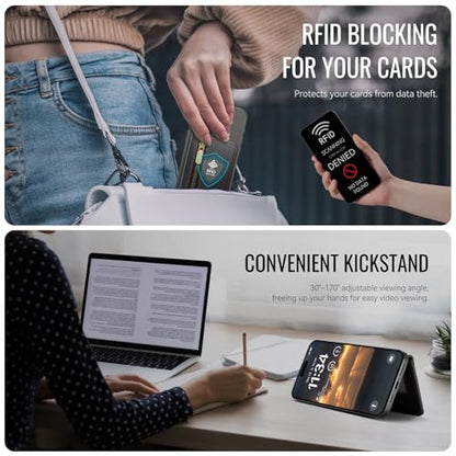 Strapurs Magnetic Card Holder Compatible with MagSafe Phones and Cases, PU Leather Phone Wallet for iPhone 17/16/15/14/13/12/Pro/Max/Plus/Air, 4 Card Slots RFID Blocking with Zipper Pocket - Black - color: Black