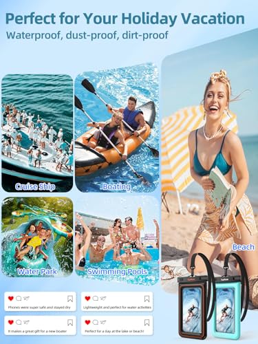 TopMade Floating Waterproof Phone Pouch, 2 Pack IP68 Waterproof Phone Case | Beach/Cruise/Travel Essentials, Detachable Lanyard, Waterproof Pouch for iPhone 17 16 15 Pro Max, S26 Ultra Up to 7", Black - color: Black
