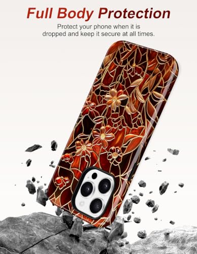 Jusy Magnetic Stained Glass Floral Case for iPhone 16e/17e, Red Daisy | Compatible with MagSafe, Cute Aesthetic Flower Design, TPU and PC Protective Shockproof Cover - color: Red Daisy