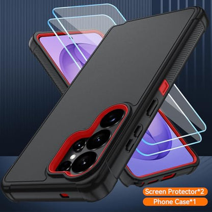 for Samsung Galaxy S26 Ultra Case with HD Screen Protector, 3-Layer Shockproof Military Grade Full Body Protection, Heavy Duty Hybrid Protective Phone Cover(Black/Red) - color: Black/Red