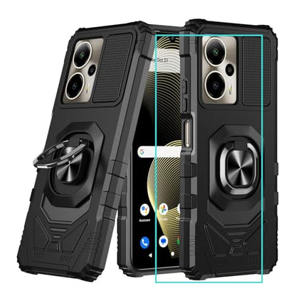 Phone Case for Cricket Outlast 5G/ATT Motivate Pro 5G with Screen Protector | AT&T Motivate Pro 5G Phone Case Magnetic Ring Stand Design,Dual Layer Shockproof Military Grade Protection Black