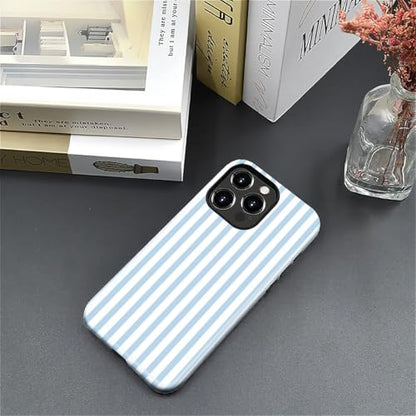 Compatible with iPhone 16 Pro Max Case,Glossy 2-in-1 Sleek All-Inclusive Dual-Layer Material Soft TPU + PC Back for Blue Stripes Geometric Pastel Summer Beach - color: Blue Stripes Geometric Pastel Summer Beach-Glossy, size: iPhone 16 Pro Max