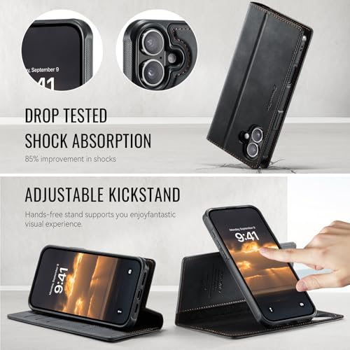 Kowauri Case for iPhone 17, PU Leather Wallet Flip Case with Card Holder RFID Blocking, Magnetic Detachable Shockproof Phone Cover Wireless Charging Compatible for iPhone 17 (6.3 inch), Black - color: Black