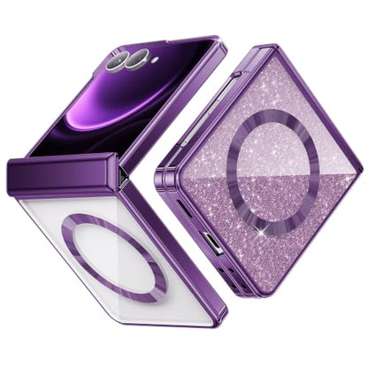 Meifigno for Samsung Galaxy Z Flip 8 Case Compatible with MagSafe, Violet | Raised Camera Protection, Rugged Hinge Protection, Metallic Glossy Plated Edge & Crystal Clear Back, Detachable Glitter Card - color: Cobalt Violet, size: Z Flip 8