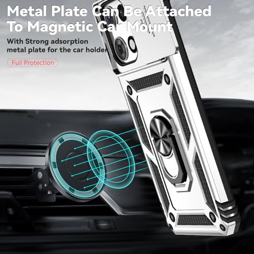 for Motorola Moto G 2025 / Moto G 2026 / Moto G Play 2026 Case, with Slide Camera Cover HD Screen Protector Ring Holder Kickstand Military Grade Protection Drop Tested Protective Phone Case (Silver) - color: Silver with camera cover Military-Grade 2nd gen