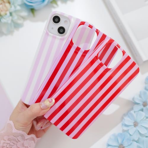 Striped case for iPhone 13/14 Pink/White | Aesthetic Striped，Full Protection Soft TPU，will not peel, fade or rub off ，Kawaii Cute Phone Case for Women Girls - color: Imd Striped Pink/White