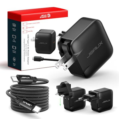 JSAUX 65W GaN USB C Charger for Switch 2, EU/UK Plug, 6.6FT Cable, Black - color: Black