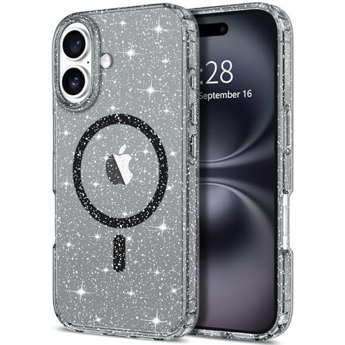 Hython for iPhone 16 Case Glitter, Clear Glitter Sparkly Shiny Bling Sparkle Cute Cover, Anti-Scratch Soft TPU Thin Slim Fit Shockproof Protective Phone Cases for Women Girls, Magnetic Black - color: Magnetic Black, size: For Iphone 16 - 6.1 Inch