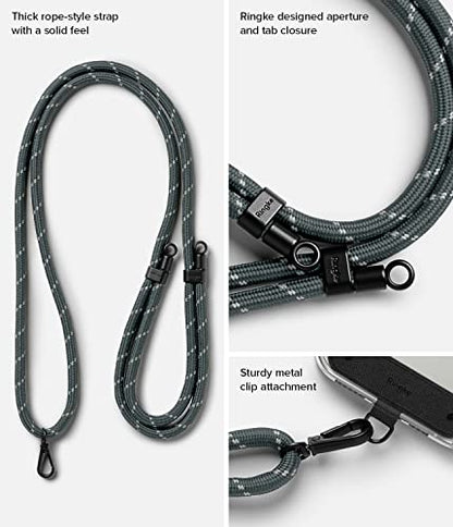 Ringke Holder Link Black, Adjustable Crossbody Strap with Cell Phone Tether Tab, Universal Multifunctional Lanyard Patch - color: Charcoal & Gray