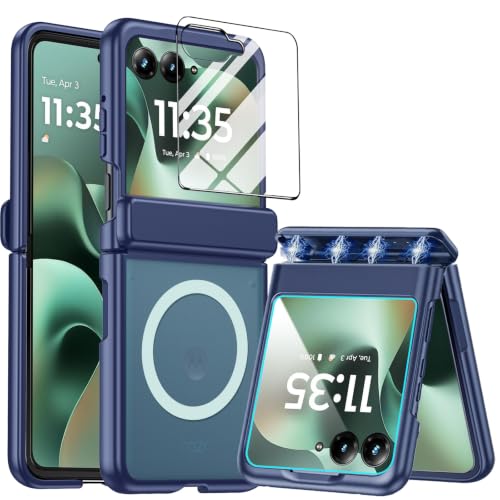 for Motorola Razr 2026/2025/2024 Magnetic Case Compatible with Magsafe,Slim Shockproof Protective Cover with Screen Protector＆Hinge Protection for Moto Razr 2026/2025/2024,Matte Blue - color: Matte Blue, size: Moto Razr 2026/2025/2024
