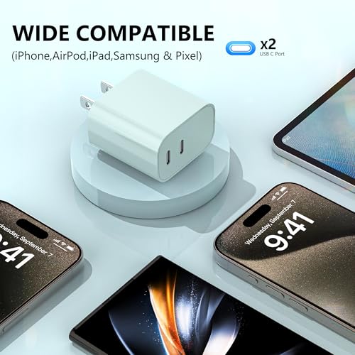 USB C Charger Block 3 Pack, Dual Port 20W Fast Wall Plug (Green) - color: Green