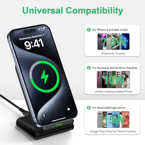 Android Wireless Charger Samsung for Samsung Galaxy S25FE S25 Plus S25 Edge S25 Ultra S24FE S23 S22, Android Desk Phone Charger Stand Fast Charging Station Pad for iPhone 17 Pro Max, with 18W Adapter - size: 1Pack