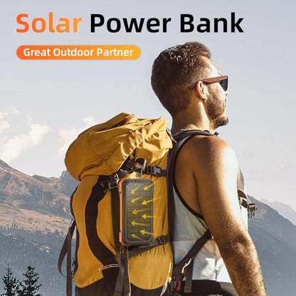 Solar Charger Power Bank 49800mAh Wireless Portable Phone Charger, 22.5W QC3.0 Fast Charging Built in 4 Cables with USB C 6 Outputs & 2 Inputs for All Cell Phone - color: Orange