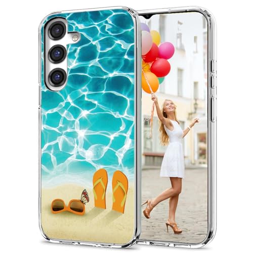 for Samsung Galaxy S24 FE Case for Girl Women Men, Full Protective Shockproof Slim Soft TPU Clear Phone Cover Cases with Design for Galaxy S24 FE,I Love Summer Vacation Blue Sea Beach - color: Vacation blue sea sunglasses