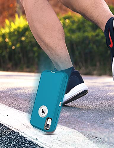 MXX Compatible with iPhone Xr Case, 3-Layer Super Protective Full Heavy Duty Body Tough Rugged Bumper Cover, Shock & Dust Proof, Designed for Apple Xr Phone Case 6.1" - color: Turquoise/Gray