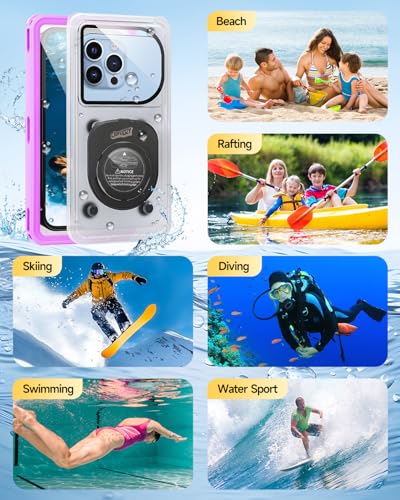 Waterproof Phone Case,IPX8 Waterproof Phone Pouch for Beach & Snorkeling Essentials,Phone Waterproof Case with Lanyard, Universal Case Up to 6.9" for iPhone,Samsung (Purple) - color: purple