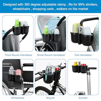 Accmor Stroller Cup Holder with Phone Holder, Bike Cup Holder, Universal Cup Holder for Uppababy Nuna Strollers, 2-in-1 Drinks Holder for Walker, Wheelchair, Scooter - color: Double Holder-Other Shape