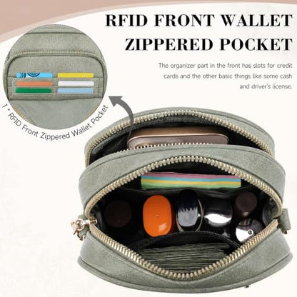 Small Crossbody Bags for Women, RFID Phone Purse with Card Slots, Triple Compartments Lightweight Shoulder Bag - color: 11-green