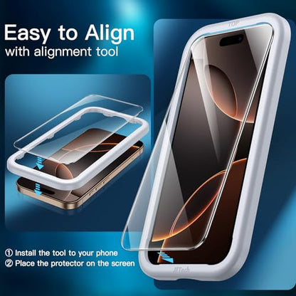 JETech Screen Protector for iPhone 16 Pro Max, 3-Pack | 9H Tempered Glass, HD Clear, Anti-Scratch Protection, Easy Installation Tool - size: iPhone 16 Pro Max