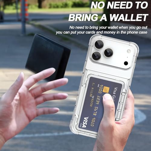 Wallet Case for iPhone 17 Pro with 3 Credit Card Holder Slot Clear | Shockproof Hybrid Heavy Duty Protection Transparent Phone Cover Compatible with iPhone 17 Pro 6.3 Inch (Clear) - color: Clear, size: iPhone 17 Pro