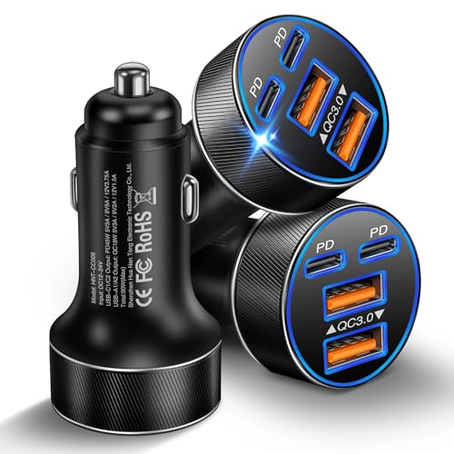 USB C Car Charger, 90W 4-Port Super Fast Charging Cigarette Lighter Plug - size: 3 Pack