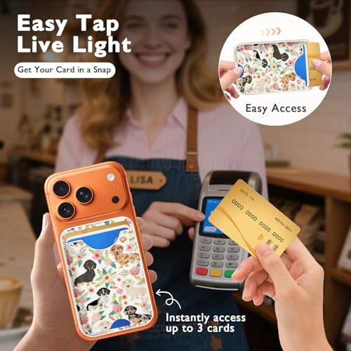 Compatible with Magsafe Wallet Magnetic Card Holder - Flower Dog Phone Wallets for Women Teen Girls Cute for iPhone 17/16/15/14/13/12 Series Slim for Apple Mag RFID Magnet,Fit 3 Cards - color: Flower Dog