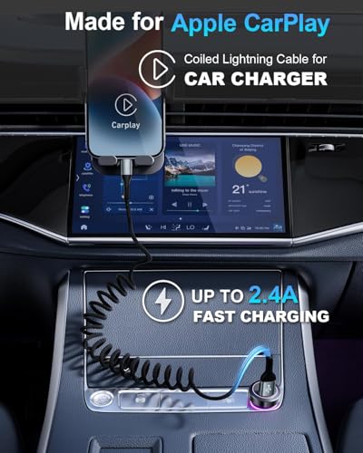 USB to Lightning Cable for Car 6FT, Coiled iPhone Charger Braided USBA to - size: 6FT, style: USB A to Lightning