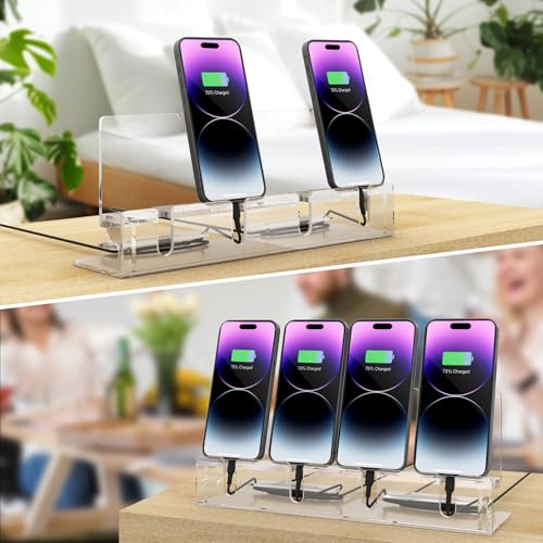 4 Phones Acrylic Multiple Cell Phone Stand - color: Clear