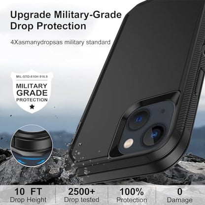for iPhone 13 Case with 2 Screen Protector,Shockproof Drop Protection Full Body Heavy Duty 3 Layer Military Rugged Durable Phone Cover for Apple iPhone 13 6.1" (Black) - color: Black