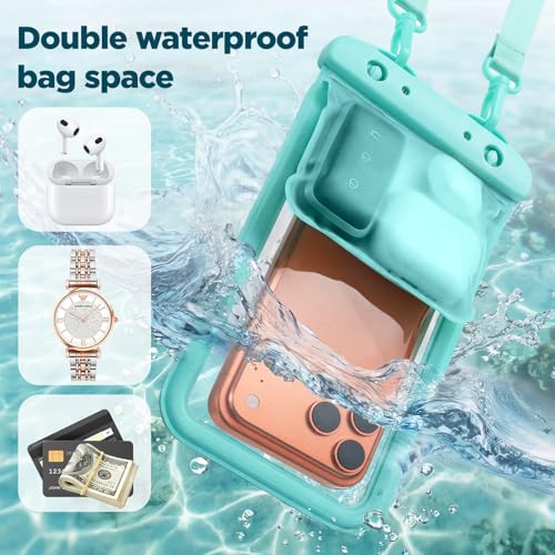 CACOE Waterproof Phone Pouch 2 Pack Up to 8.8", Double Bag, Black+Green | IPX8 Waterproof Phone Case,Adjustable Lanyard,Dry Bags for Beach/Cruise/Travel/Camping/Kayak/Hiking/Lake/Vacation Essentials - color: Black+Green