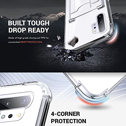 Shields Up for Samsung Galaxy Note 10 Plus Case with Card Holder, Clear | Minimalist Wallet Case, 3 Card Slots, 360° Rotation Ring Stand/Kickstand, [Drop Protection] Slim Protective Cover - size: Galaxy Note 10 Plus