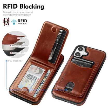 SkyEagle Compatible with MagSafe iPhone 16 Plus Wallet Case,Brown | Detachable Magnetic Credit Card Holder,RFID Blocking,PU Leather,Kickstand,Flip Phone Case,Shockproof Cover for Men & Women - color: Brown, size: iPhone 16 Plus - 6.7"