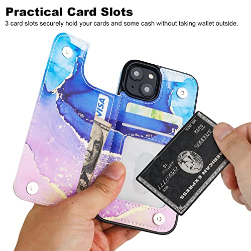 HAOPINSH for iPhone 14 Wallet Case with Card Holder, Blue Purple Marble Pattern Back Flip Folio PU Leather Kickstand Card Slots Case for Women Girls, Double Magnetic Clasp Shockproof Cover 6.1" - color: Blue Purple Marble
