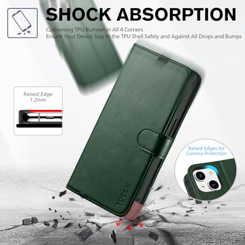 TUCCH Wallet Case for iPhone 14 (6.1") 2022, Flip Stand, Midnight Green | RFID Blocking, 4 Card Holders, Kickstand, PU Leather, Shockproof TPU Shell, Magnetic Closure, Protective Folio Cover - color: Midnight Green