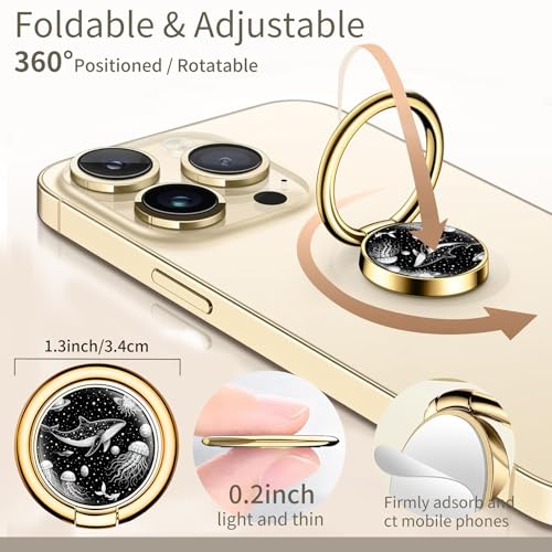 Cell Phone Ring Holder, Cute Phone Ring Grip Stand, 360°Rotation Funny Metal Kickstand Finger Grip Black White Whale - color: Black White Whale