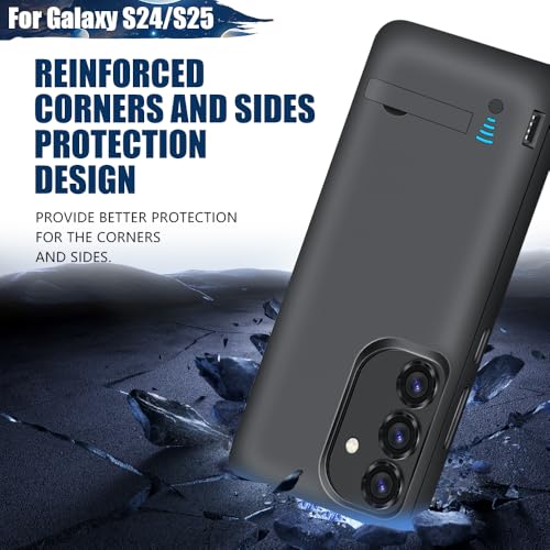 Battery Case for Samsung Galaxy S25 / S24, 5000mAh Rechargeable Extended Battery Charging Charger Case, Add 100% Extra Juice, Not Compatible with S25+ or S25 Ultra (6.2 Inches) Black