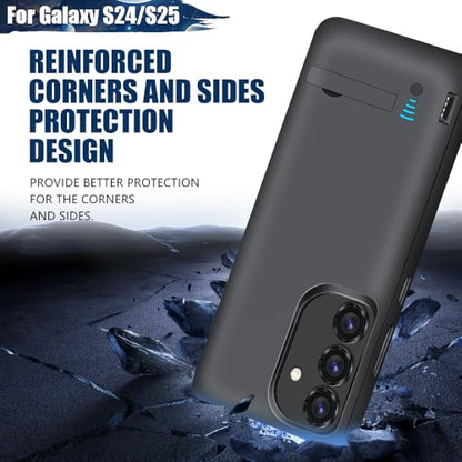 Battery Case for Samsung Galaxy S25 / S24, 5000mAh Rechargeable Extended Battery Charging Charger Case, Add 100% Extra Juice, Not Compatible with S25+ or S25 Ultra (6.2 Inches) Black