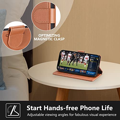 Durable RFID Blocking Card Holders Flip Cover Stand Feature Magnetic Closure Faux Leather Folio Wallet Case Compatible with iPhone 13 Pro Max 6.7 inch, Saddle Brown - color: Saddle brown, size: iPhone 13 Pro Max 6.7" diagonal all-screen display